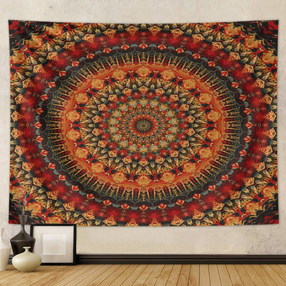 1pc Bohemian Mandala Tapestry, Retro Plant Flower psychedelic Tapestry, Hippie Style Room Decoration Wall Hanging