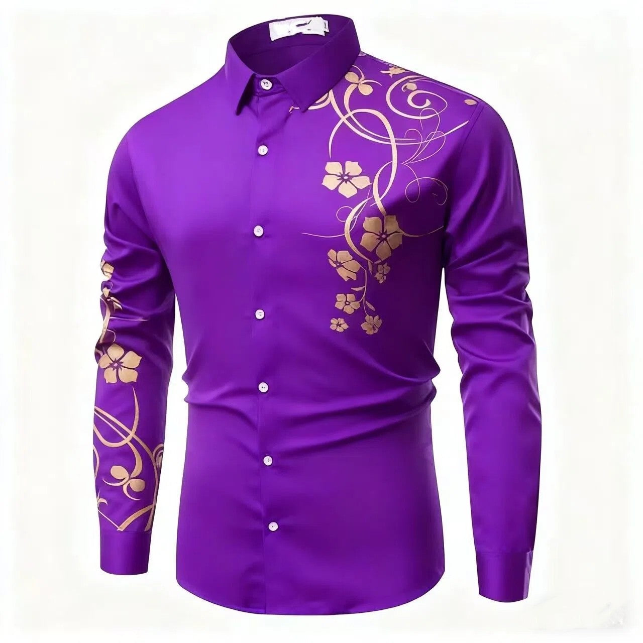 2025 Luxury Gold Flower European and American Popular Printed Long Sleeve Shirt for Luxury Parties Wearing Button Up Top