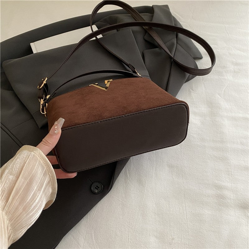 Fashionable Mini Suede Women's Bag, Faux Suede Tote Bag, Hardware Lock Buckle Decoration Handbag Purse Shoulder Cross Body Bags