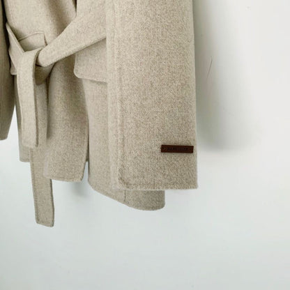 Retro Chic Autumn Winter Woolen Coat One Button Long Sve Suit Collar Waist Cinched Side Slit Warm Knitwear for Women