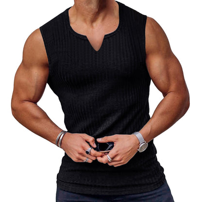 Men s Breathable Sleeveless Gym Tank Tops Summer Workout Muscle Shirts Notched Neck Bodybuilding Fitness Vests