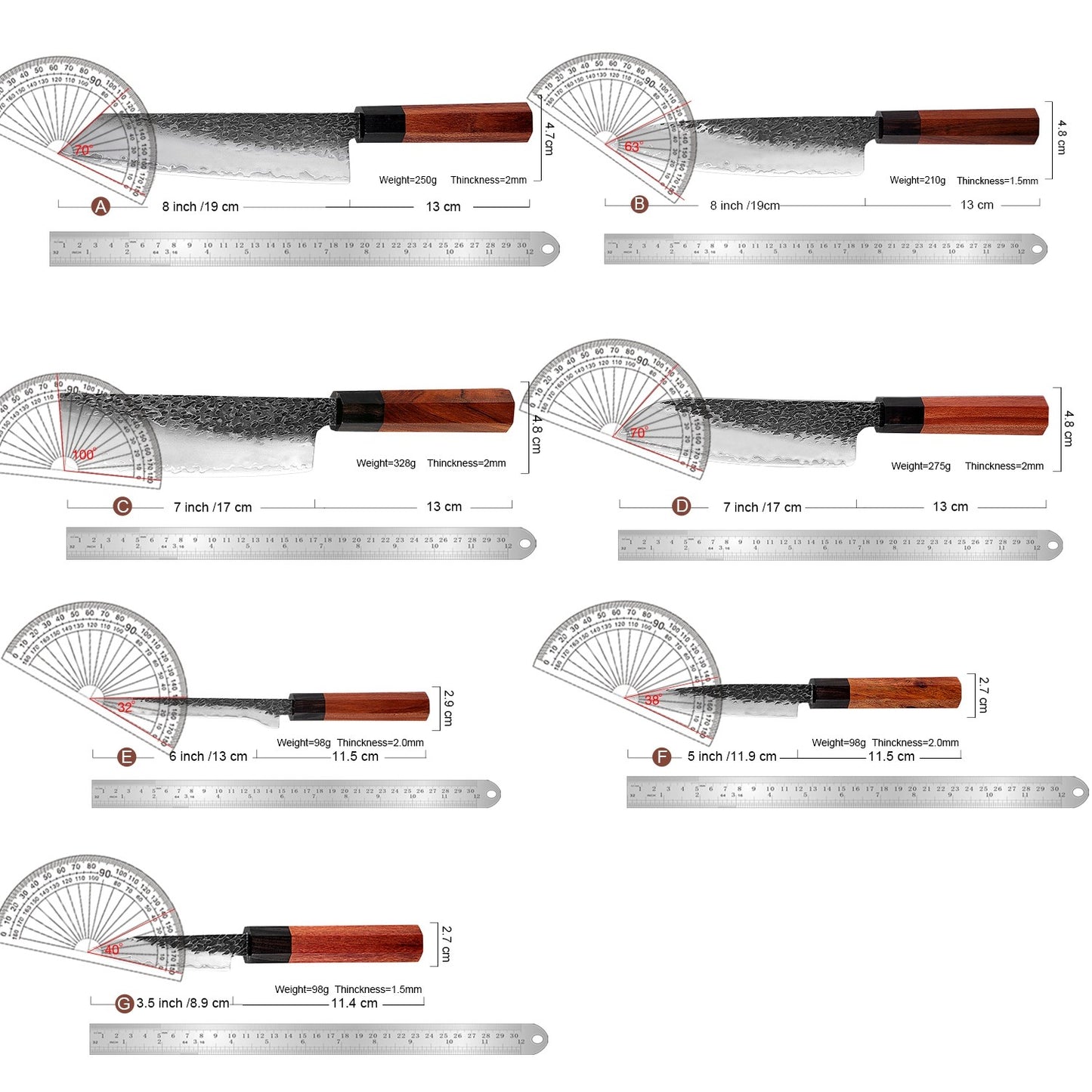 1-7 PCS Knife Set,Professional 3-Layer Composite Steel Kitchen Knives Set,Ultra Sharp Japanese Chef Knife with Octagonal Handle