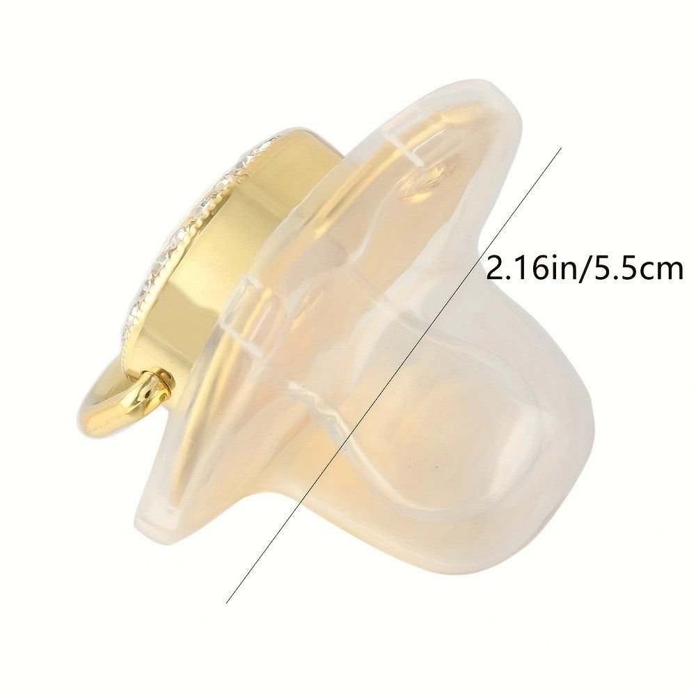 26 Initial Letters Golden Baby Pacifier With Diamond Chain Clip