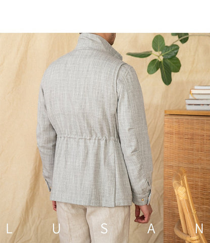 Cotton and Linen Vertical Collar Tight Waist M65 Hunting Jacket Retro All-match Spring and Summer Lightweight Casual Jacket