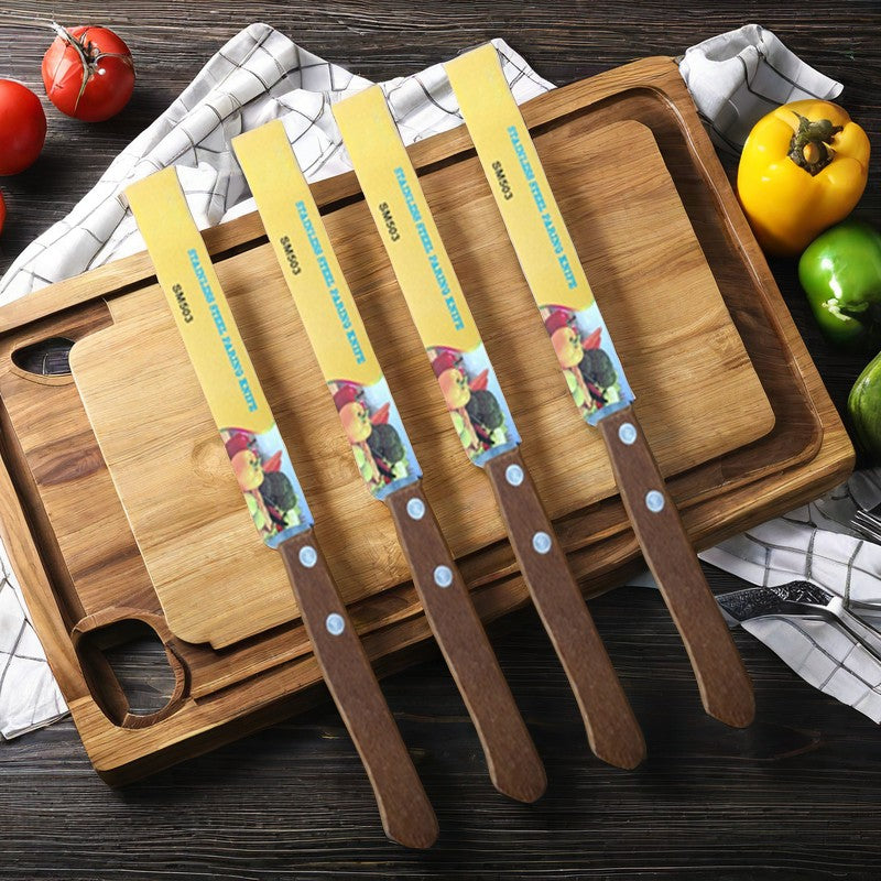 Kitchen knife with sawtooth edge, steak knife, wooden handle, stainless steel 1/2/4/8 piece set, kitchen accessory fruit knife