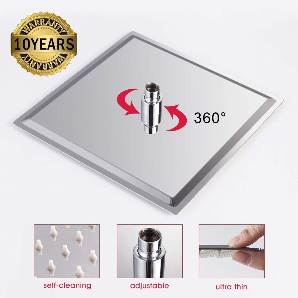 8" 10" 12" Stainless Steel High Pressure Rainfall Shower Head Large Flow Square Pressure Boosting Design Spa Bathroom Showerhead