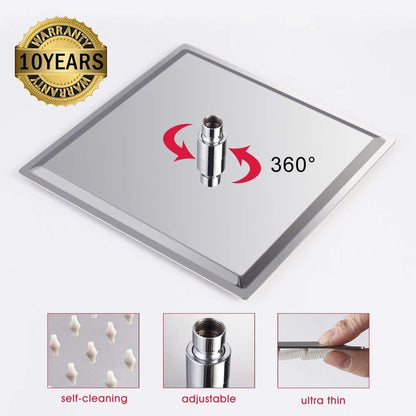 8" 10" 12" Stainless Steel High Pressure Rainfall Shower Head Large Flow Square Pressure Boosting Design Spa Bathroom Showerhead