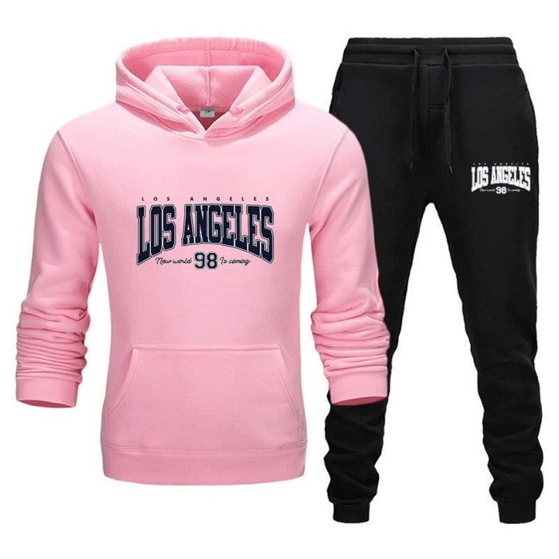Autumn and winter unisex fashionable casual hooded sweatshirt and pants 2-piece set, warm and sporty brand printed set