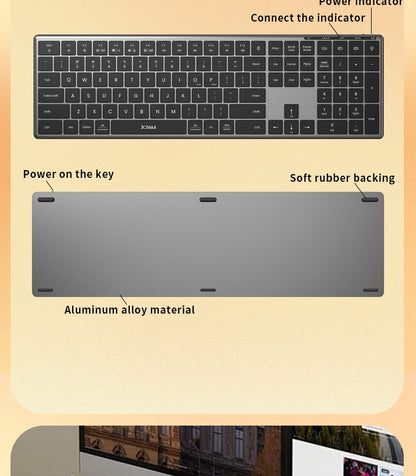 Teclado Bluetooth Retroiluminado Multidispositivo Tamanho Normal Teclado Sem Fio com Teclado Numérico, Teclado Multimídia Fino Recarregável