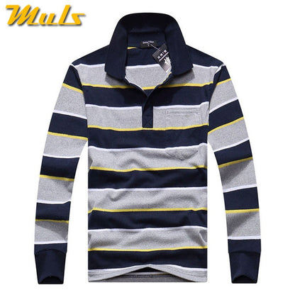 Cotton Polos Men Long Sleeve Mens Polo Shirt Spring Autumn Striped Male Polo Dress Classic Business 2018 Father Gift Drop Ship