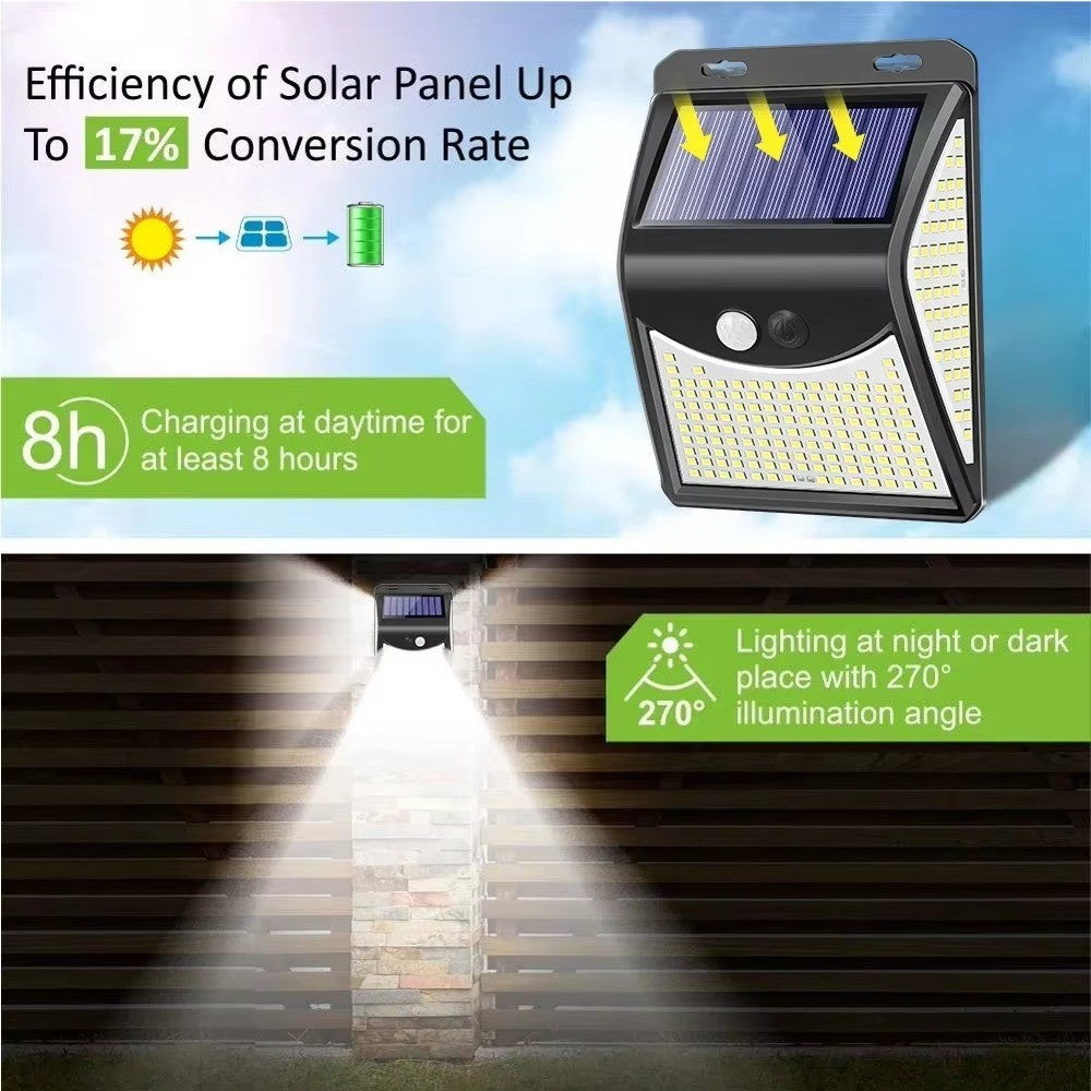 ?244 LED Solar Wall Light with Motion Sensor - 4 Modes, PIR Detection, Waterproof Outdoor Solar Lamp for Garden