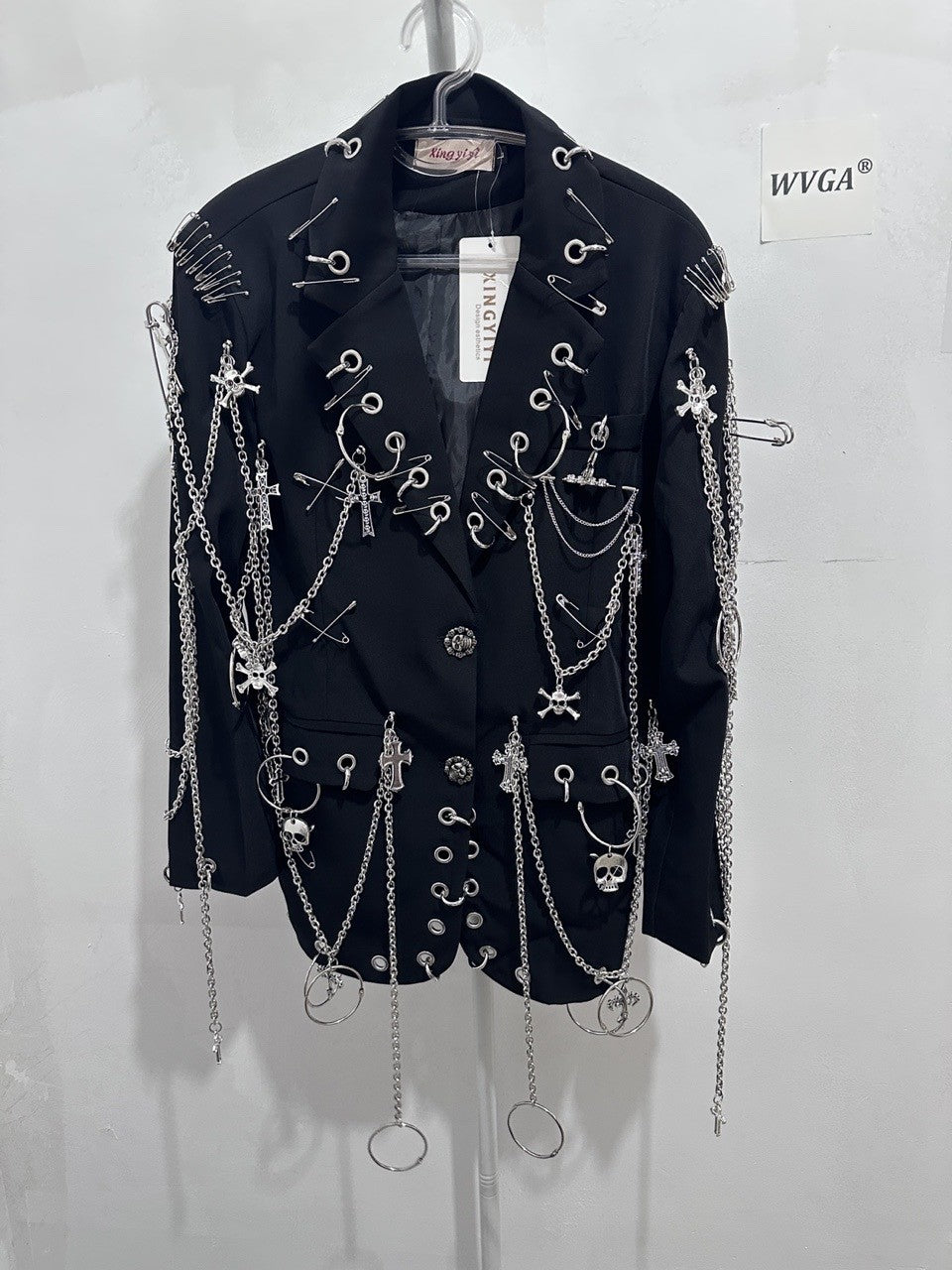 WVGA Spring Autumn New Men Y2K Dark Techwear Gothic Chain Design Blazer Punk Rock Heavy Beaded Niche Chic Casual Suit-Coat W8497