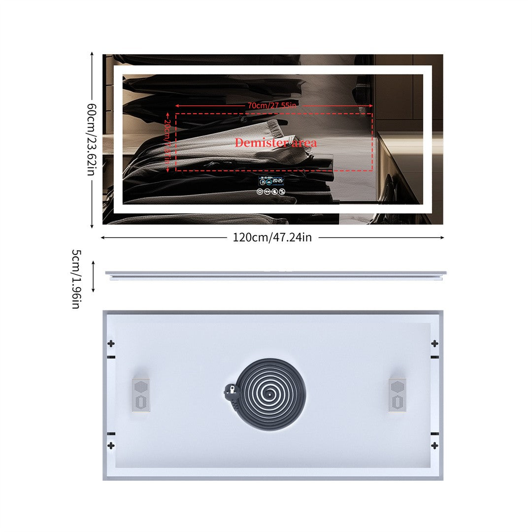 LUVODI Large Illuminated Bluetooth Bathroom Mirror Rectangle Anti-fog LED Bathroom Vanity Mirror with Bluetooth Speaker 3 Color