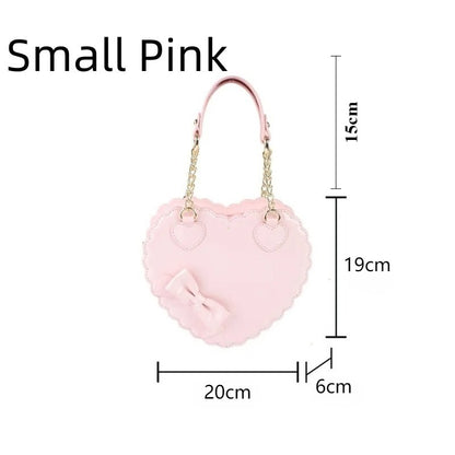 PU Heart Lolita Handbags Girls Bowknots Decor Japanese Shoulder Bags Two Sized Kawaii Shell Purses Cute Pink Messenger Bag Gifts