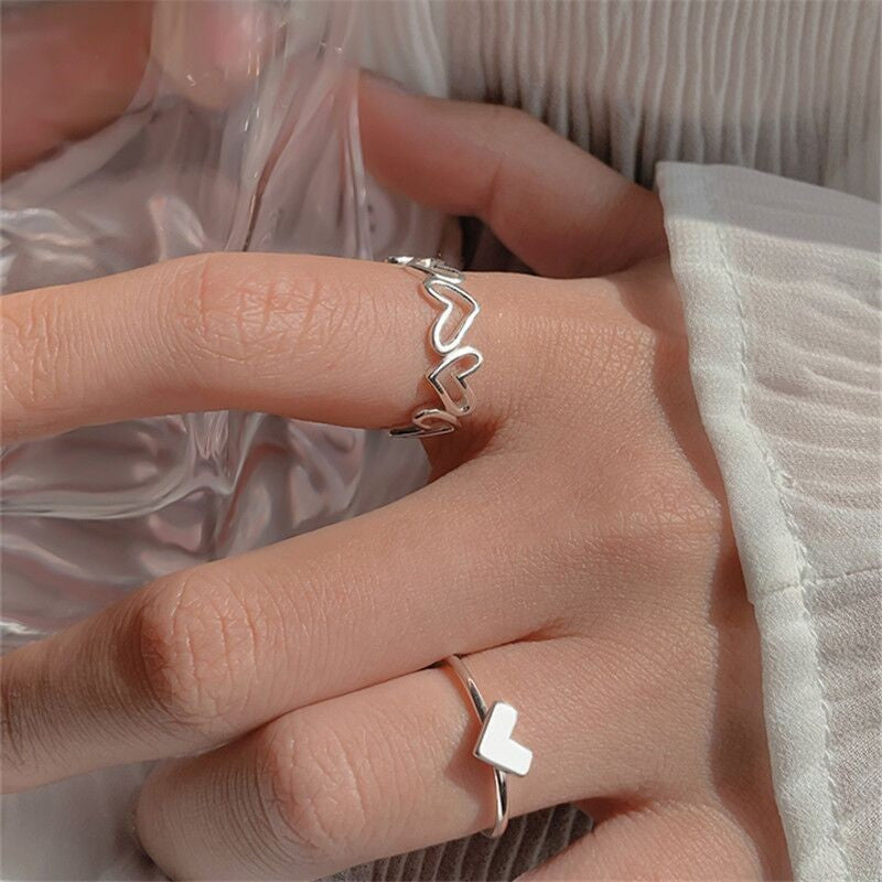 Conjunto de Anéis Boêmios com Zircônia para Mulheres, Anel Dourado com Cristal Boêmio Letra Amor Coração Lua Flecha Flor, Joias de Casamento, Presentes