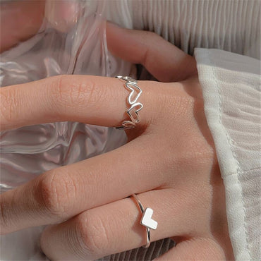 Boho Zircon Rings Set for Women, Gold Color Bohemia Crystal Letter Love Heart Moon Arrow Flower Ring Wedding Jewelry Gifts