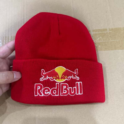 Gorro de malha bordado Red Bull, gorro de inverno unissex quente para homens e mulheres, gorro Urine Red Bull Unclimbed