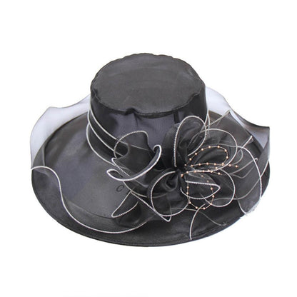 Chapéu Dobrável Feminino de Organza Floral para Igreja, Kentucky, Chá, Chapéu de Sol Elegante Fascinator para Cerimônia de Casamento Feminino