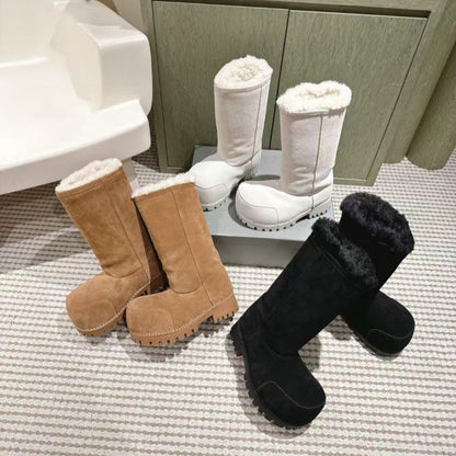 Fashionable Snow Boots Platform Elevating Warm Cotton Shoes Warm Big Head Design Long Boots Ladies All-over Brown Long Boots