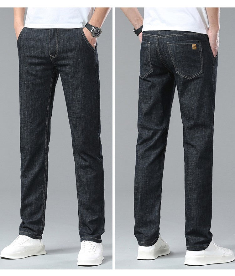Light Blue Classic Business Casual Cotton Pants Fashion Breathable Denim Elastic Trousers Brand Men's Clothing Straight Jeans