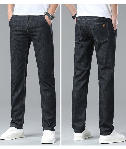 Light Blue Classic Business Casual Cotton Pants Fashion Breathable Denim Elastic Trousers Brand Men's Clothing Straight Jeans