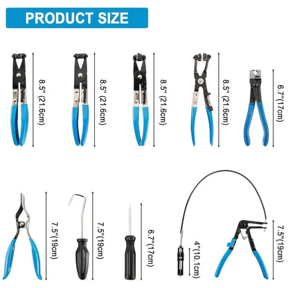Conjunto de 9 Alicates de Abraçadeira de Mangueira de Longo Alcance para Mangueiras de Combustível, Óleo e Água, Ferramentas Automotivas, Alicates de Abraçadeira de Mangueira para Combustível, Óleo e Água