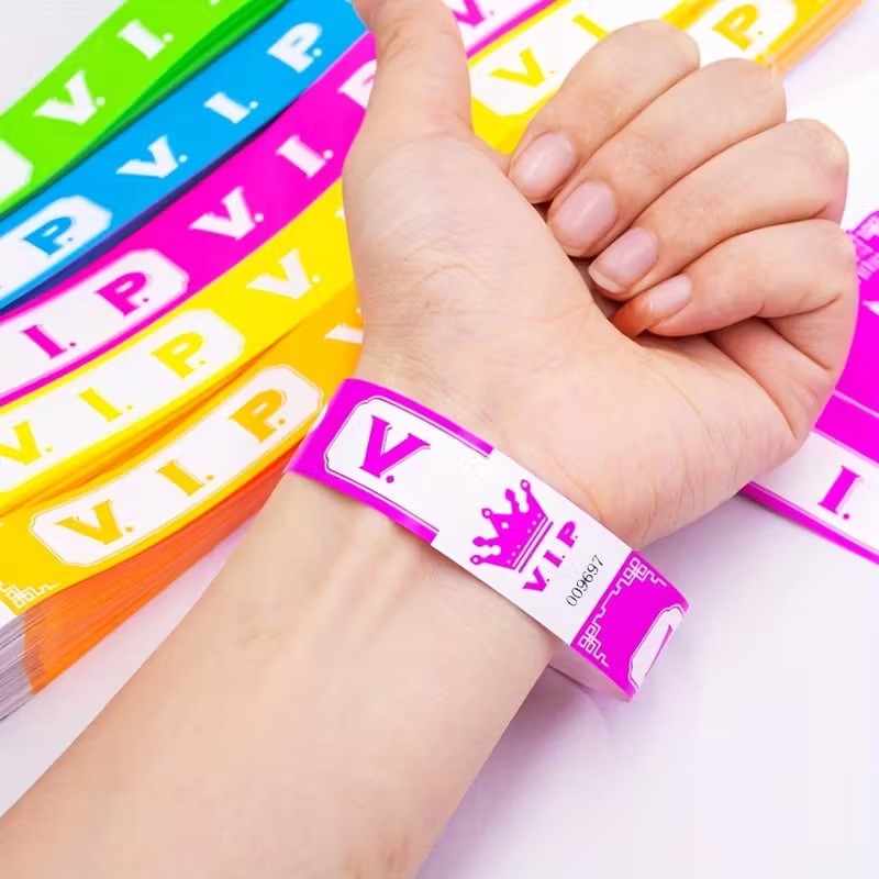 100pcs VIP Neon Paper Bracelets Fluorescent Waterproof Disposable Bracelets Tamper-Proof For Parties, Music Festivals & Events