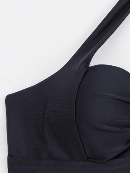 2025 European and American fashion hot selling hard bag gathered women's bikini solid color set, suitable for vacation, festival