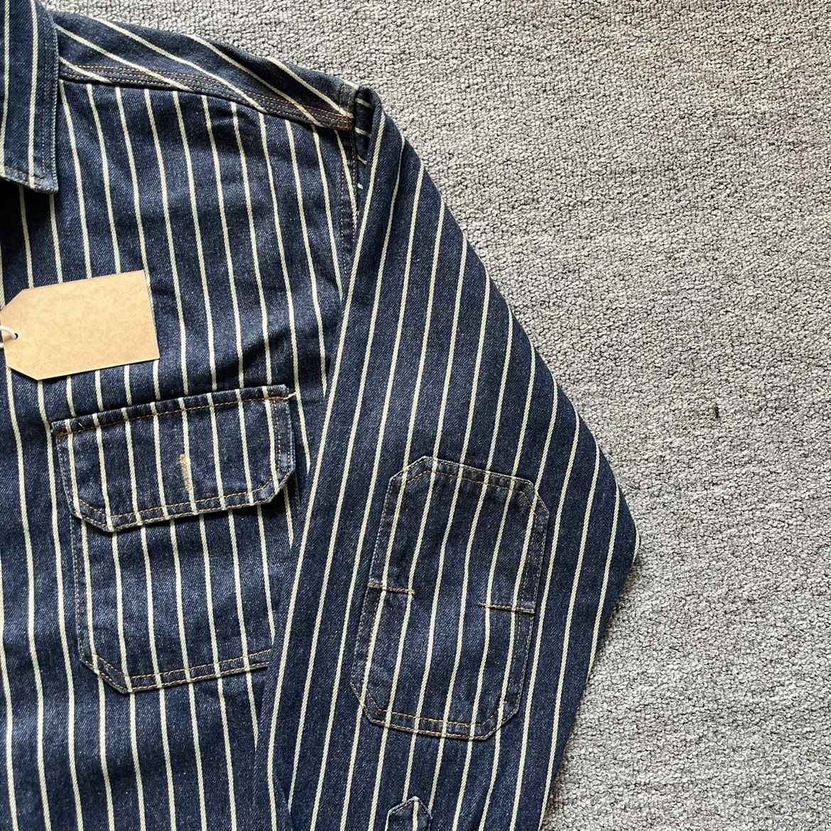 Spring New American Retro Heavyweight Denim Cargo Striped Shirt Men's Simple 100% Cotton Washed Old Casual Blouses Thin Jacket