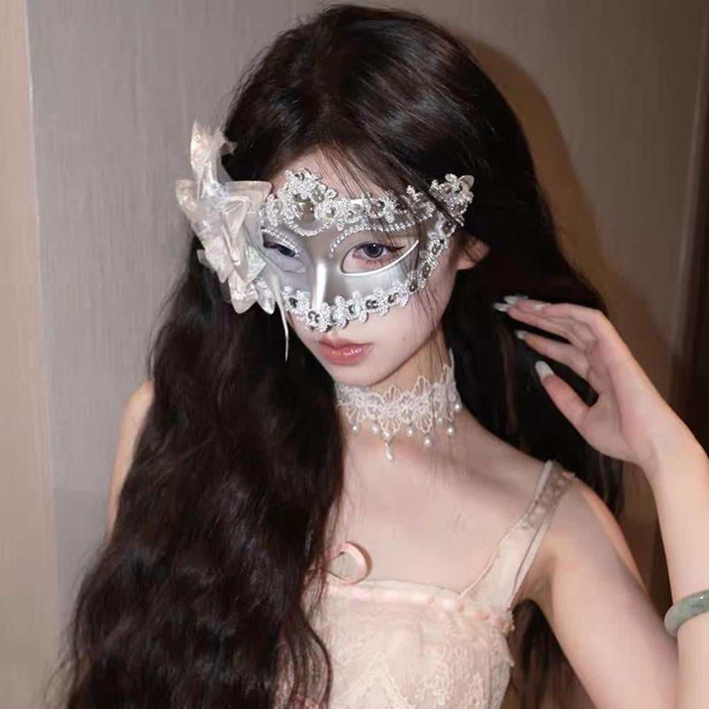 Halloween Mask Masquerade Princess Half Face Lace Plus Flower Children Adult Eye Mask Female Party Performance Props