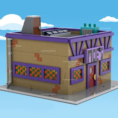 MOC Simpsonized Modular Taberna do Moe Blocos de Construção Casa da Cidade Escola Primária de Springfield Arquitetura Skyline Tijolos Brinquedos