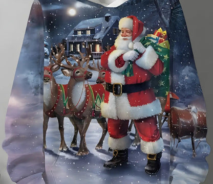 Ultimate Christmas Vibe | Men's Casual Hooded Sweatshirt for Autumn | Santa & Reindeer Design| For Party & Daily Wear