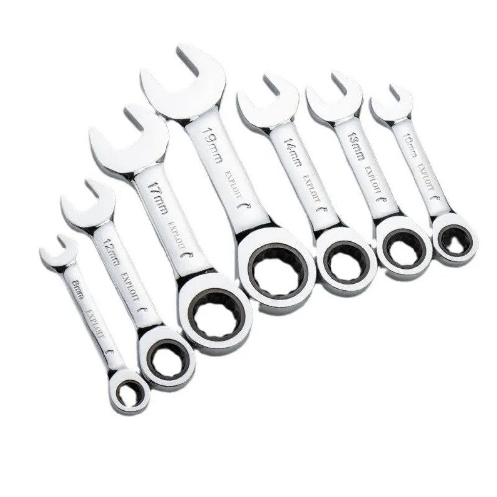 Chave Catraca de Cabo Curto 6/7/8/9/10/11/12/13/14/15/16/17/18/19mm Chave Catraca de Cabeça Fixa Chave Profissional Ferramentas Manuais