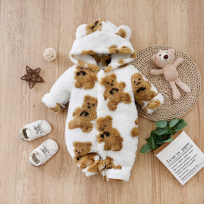 Baby Clothes Cartoon Cute Teddy Bear Plush Comfortable And Soft 0-18 Boys And Girls Autumn And Winter Long Sleeved Baby Jumpsuit