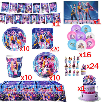 Hot K-Pop Birthday Party Decoration Set Kids Tableware Balloons Cups Plates Napkins Cake Topper Banner Gift Bag - Party Supplies