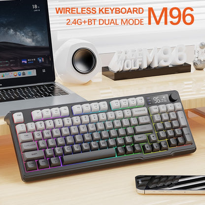 Teclado Gamer Sem Fio M96 Bluetooth FREEWOLF com Tela, Tela Eletrônica, Conexão Multi-Dispositivo, Ergonomia Gamer