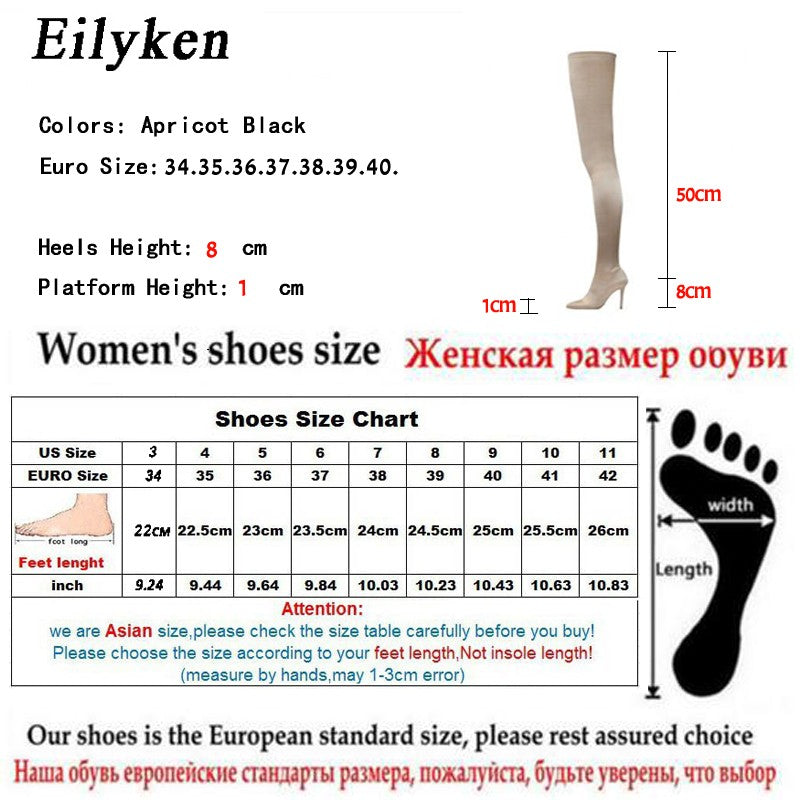Eilyken Thigh High Over The Knee Elastic Stretch Boots Women  Sexy Thin Heels Sock Long Boots Mujer
