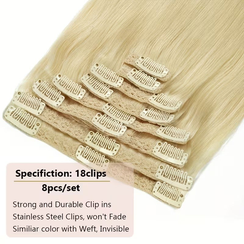 Extensões de Cabelo Humano Loiro Mel 613 com Clip de 26 a 28 Polegadas Liso Brasileiro Remy 8 Peças com Clip Para Mulheres
