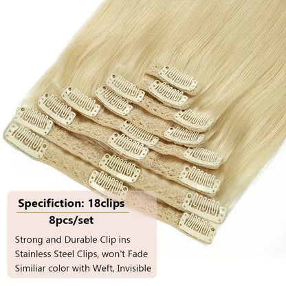 Extensões de Cabelo Humano Loiro Mel 613 com Clip de 26 a 28 Polegadas Liso Brasileiro Remy 8 Peças com Clip Para Mulheres