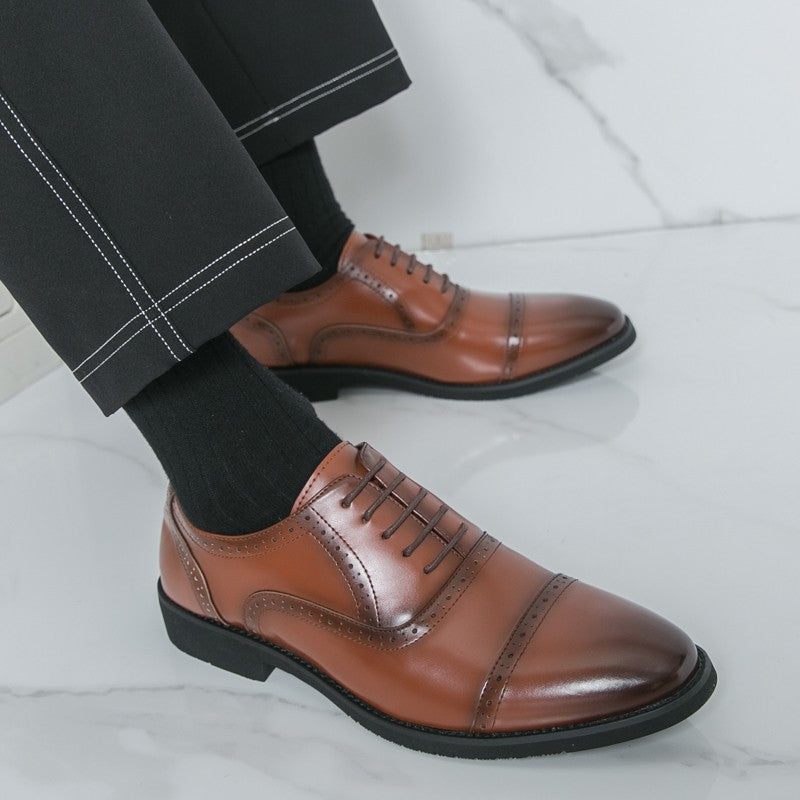 Men Oxford Shoes PU Solid Color Low Heel Classic Blok Carving Men Shoes Size 38-46