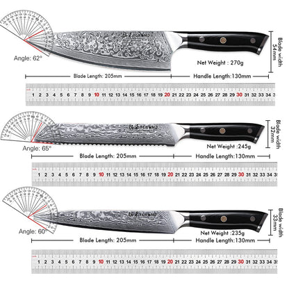 Conjunto de Facas TURWHO 1-6 Peças Aço Damasco 67 Camadas Facas de Cozinha Santoku Faca de Chef Faca Multiuso Para Pão Ferramentas de Cozinha
