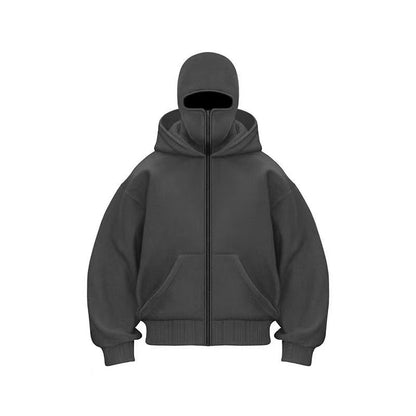Men and women Balaclava Y2K Gothic Harajuku winter new item double hooded sweatshirt men's hooded mask zipper sportswear