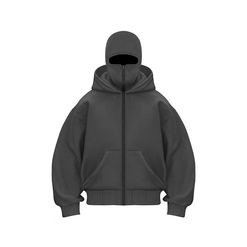 Men and women Balaclava Y2K Gothic Harajuku winter new item double hooded sweatshirt men's hooded mask zipper sportswear
