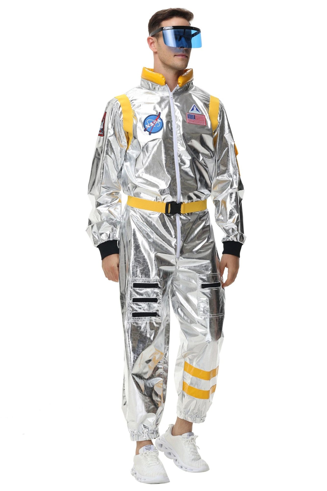 Adult Silver Astronaut Costume Men Women Spaceman Suit Space Jumpsuit Halloween Cosplay Party Dress Up