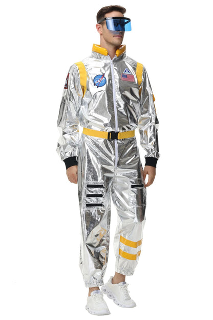 Adult Silver Astronaut Costume Men Women Spaceman Suit Space Jumpsuit Halloween Cosplay Party Dress Up