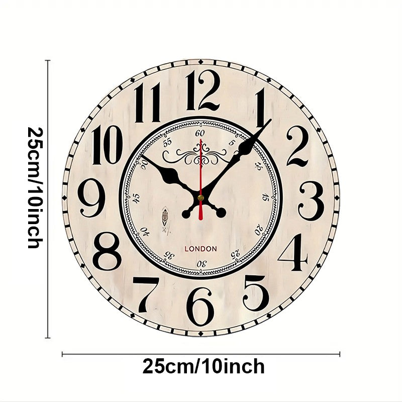 London Arabic Wooden Round Silent Hanging Wall Clock, Suitable For Living Room, Office, Study Room, Bedroom, Home Decoration