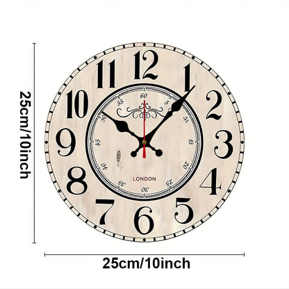 London Arabic Wooden Round Silent Hanging Wall Clock, Suitable For Living Room, Office, Study Room, Bedroom, Home Decoration