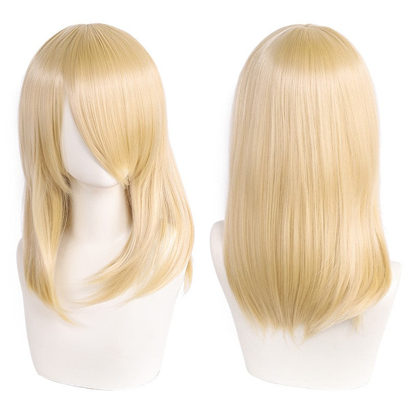 Peruca de Cosplay Média de Alta Qualidade 40cm com Franja Preta Loira Rosa Vermelha Azul Roxo Resistente ao Calor Perucas de Cabelo Sintético
