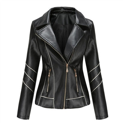 Red PU Faux Leather Jacket Women fashion Casual Biker Jackets Outwear Female Tops spring and autumn Black Leather Jacket Coat