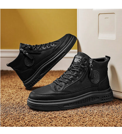 Leather Men Ankle Boots Fashion comfortable Men Sneakers Luxury British style High Top Shoes Men Platform Casual Shoes 2025 New